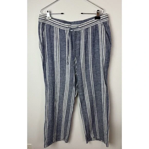 Old Navy Blue/White Striped Wide Leg Pants Women's Sz Large Casual Summer - Picture 1 of 7